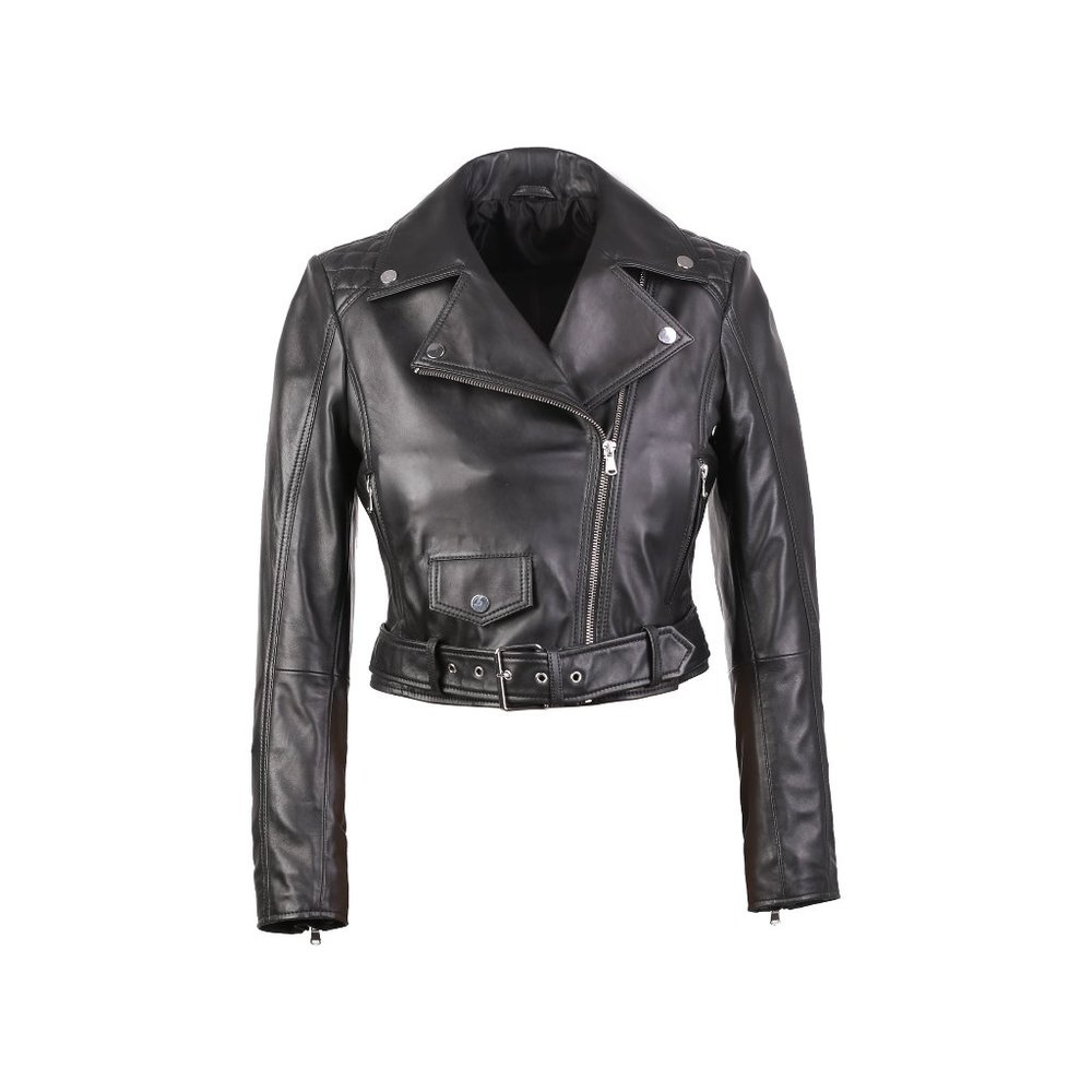 CARLA WOMENS DISTRESSED SHORT BIKER LEATHER JACKET